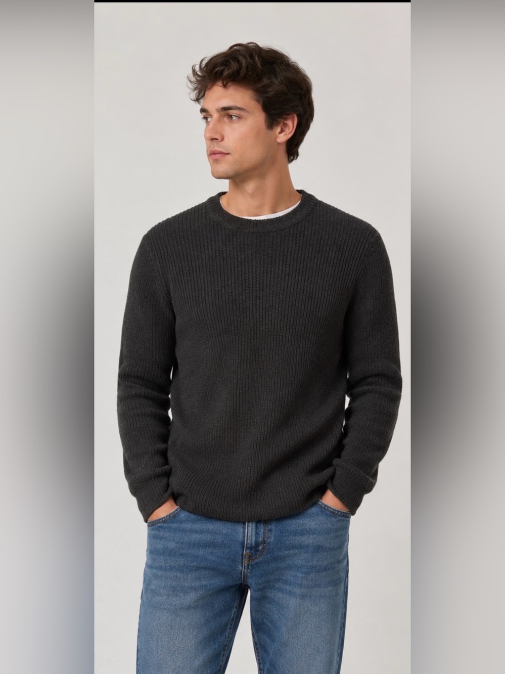 William Rast Ribbed Knit Crewneck Sweater Gray Size Large